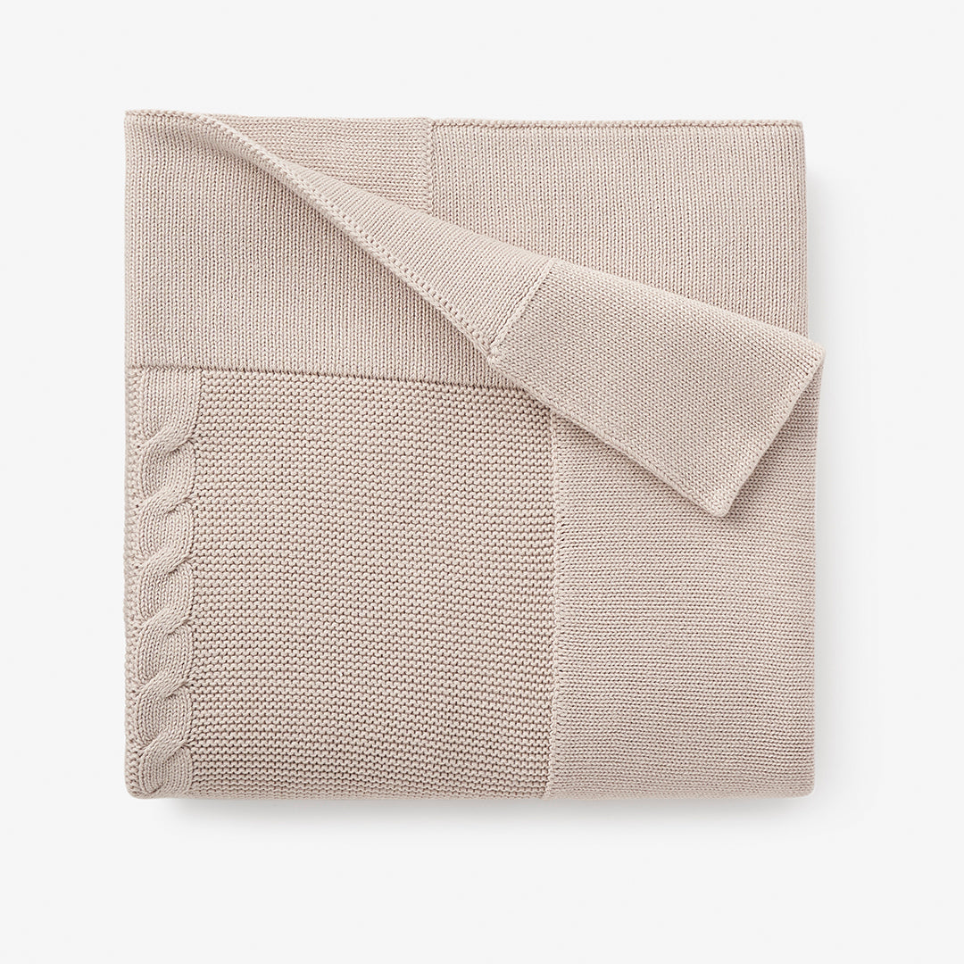 Taupe Cable Garter Knit Baby Blanket