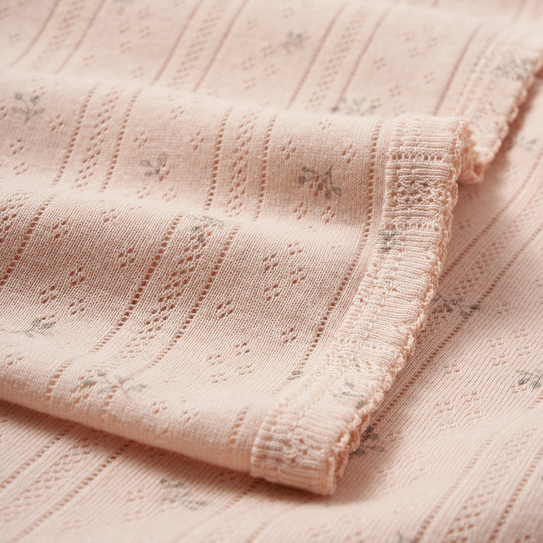 Blush Floral Organic Cotton Pointelle Baby Blanket