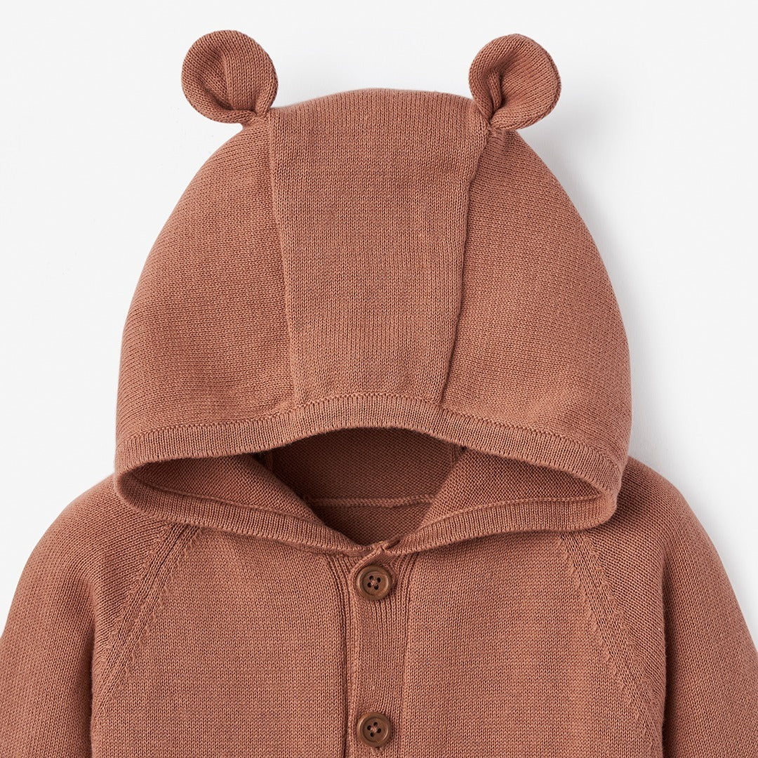 Rust Hooded Cotton Knit Baby Jumpsuit