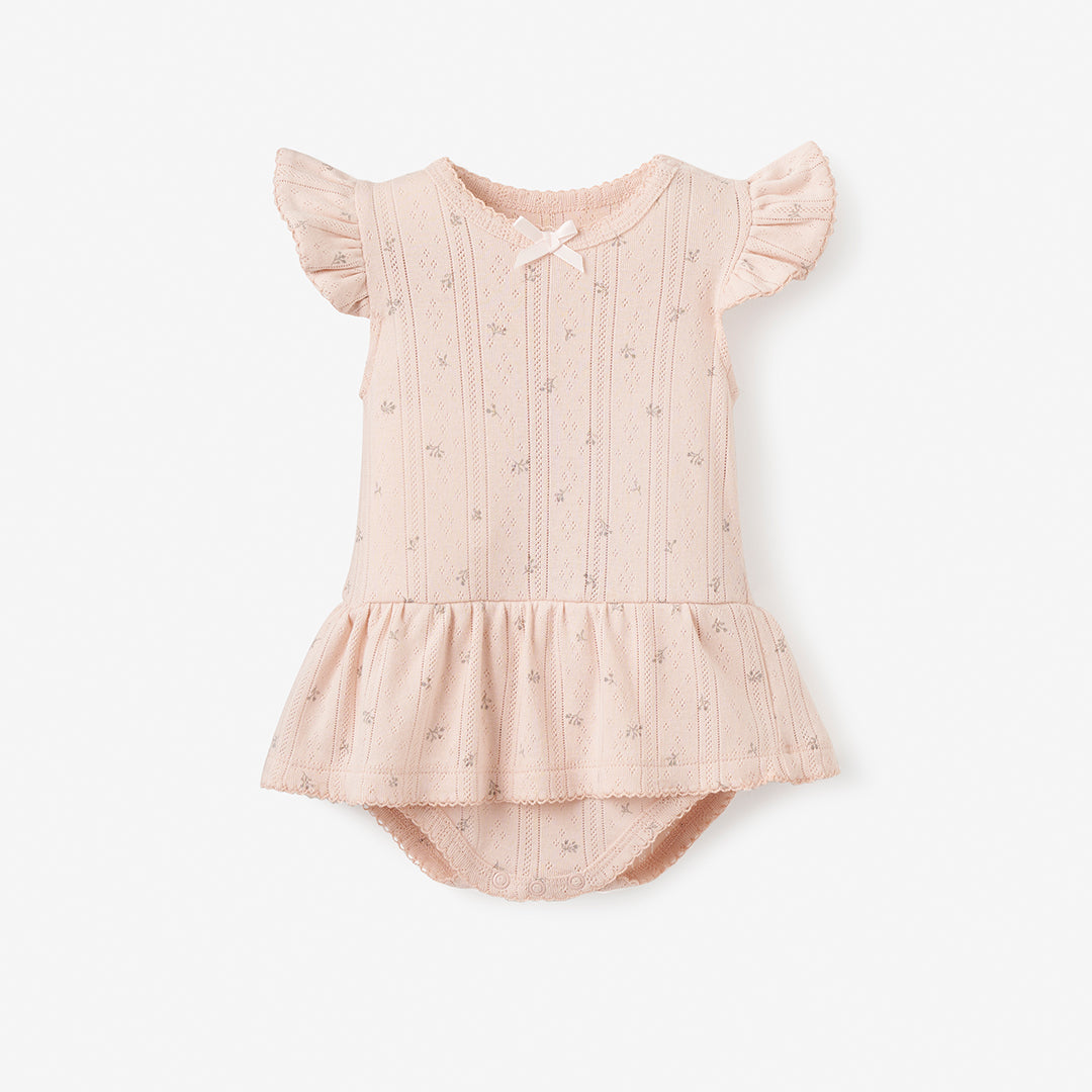 Blush Floral Organic Cotton Pointelle Baby Bubble Romper