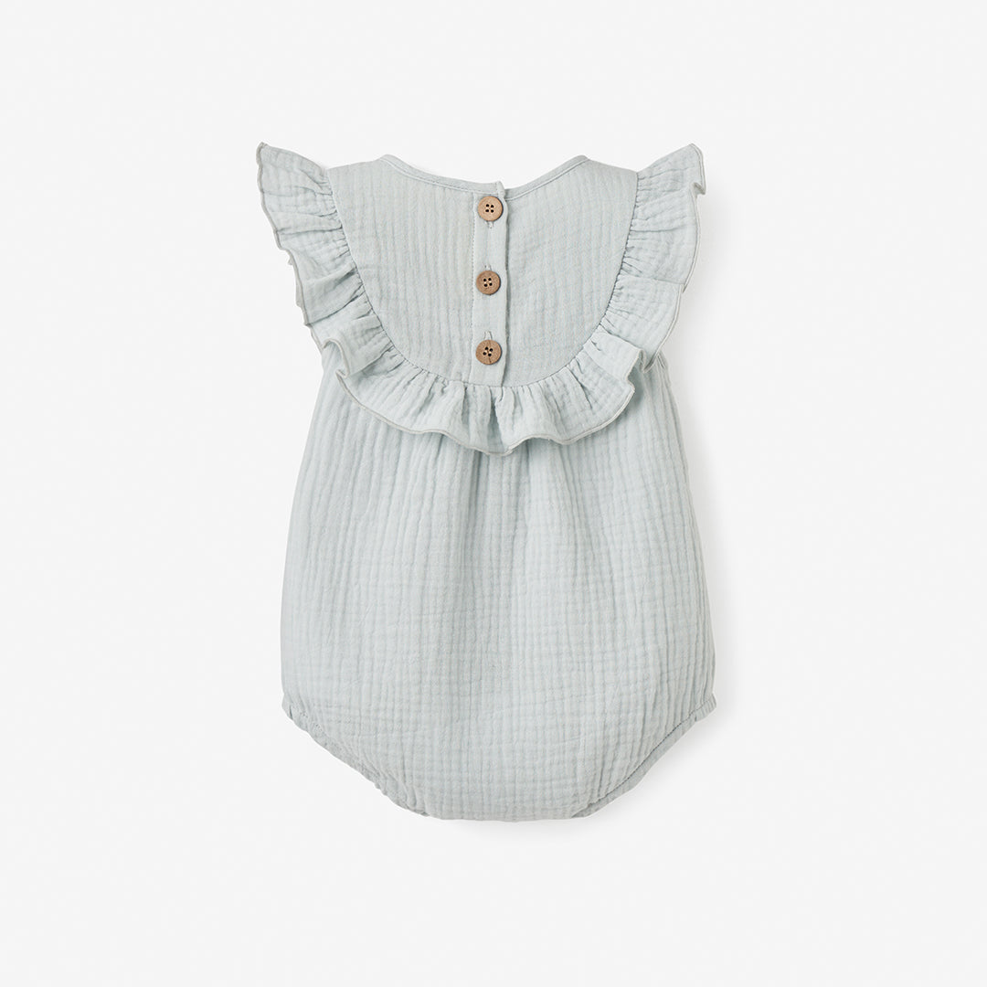 Aqua Embroidered Organic Muslin Bubble Romper