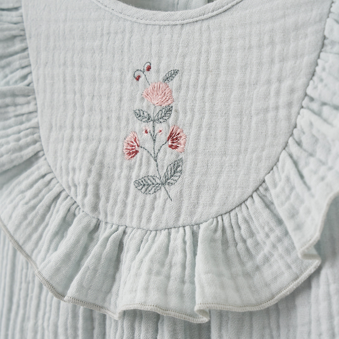 Aqua Embroidered Organic Muslin Bubble Romper