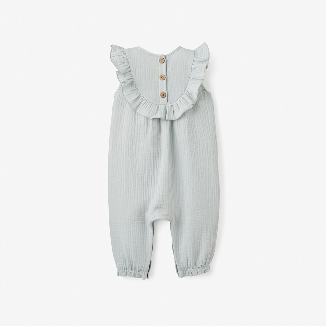 Aqua Embroidered Organic Muslin Flutter Jumpsuit
