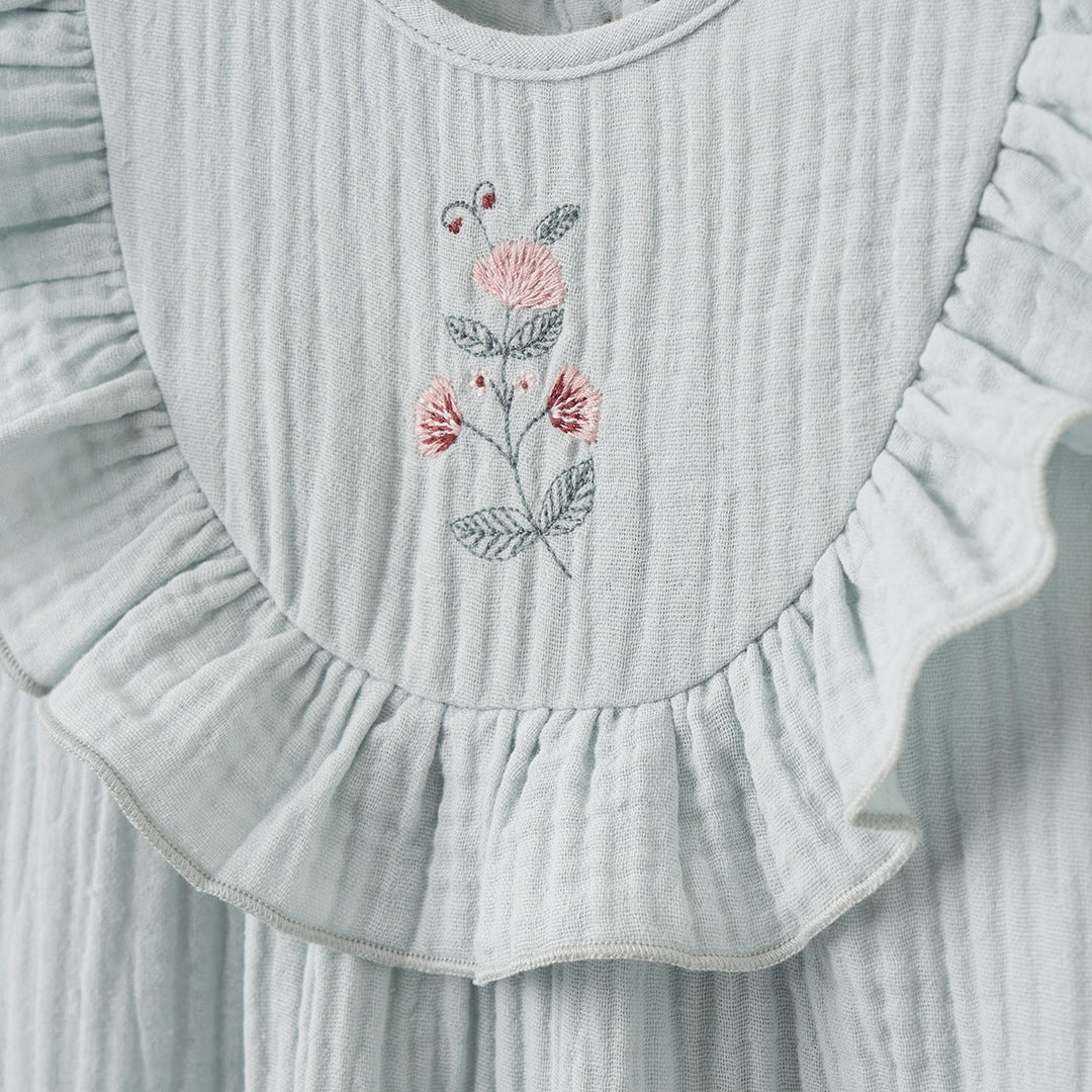 Aqua Embroidered Organic Muslin Flutter Jumpsuit