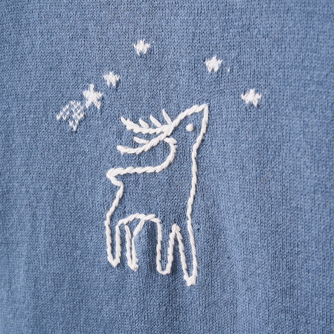 Hand Embroidered Blue Magic Sky Deer Jumpsuit