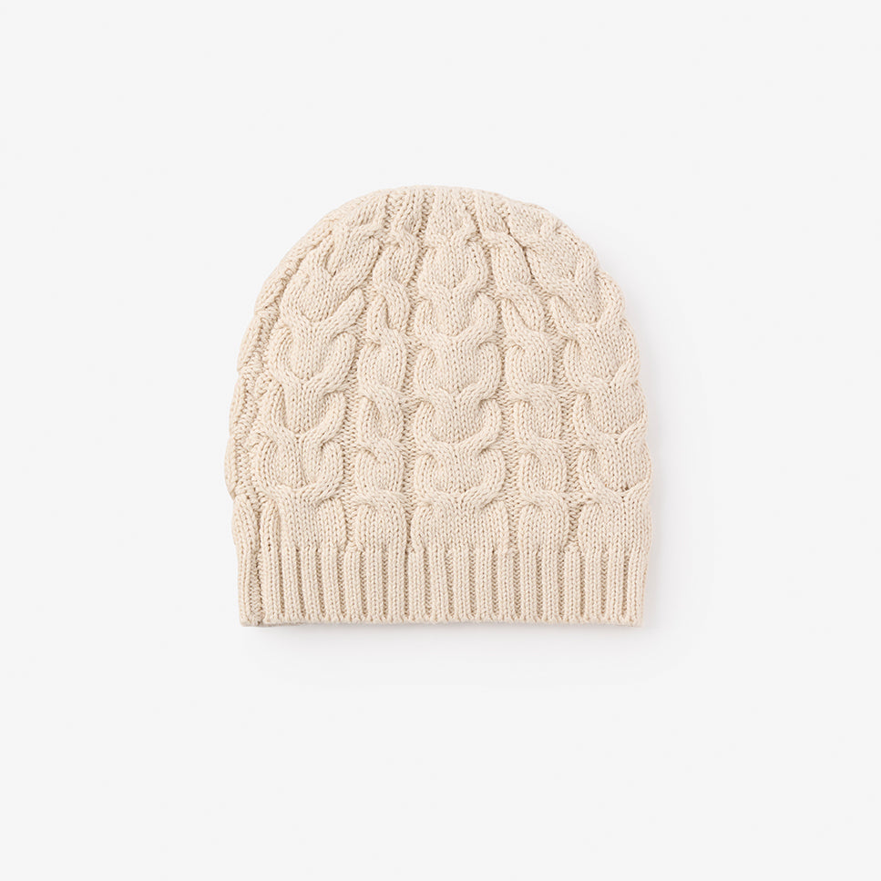 Wheat Horseshoe Cable Knit Baby Hat