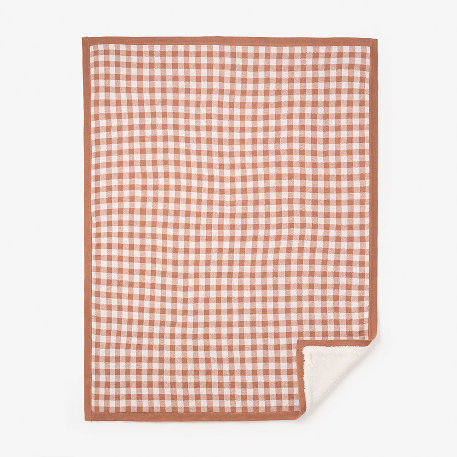 Rust Gingham Fur Back Blanket