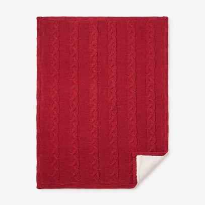 Red Cotton/Acrylic Cable Fur Back Blanket