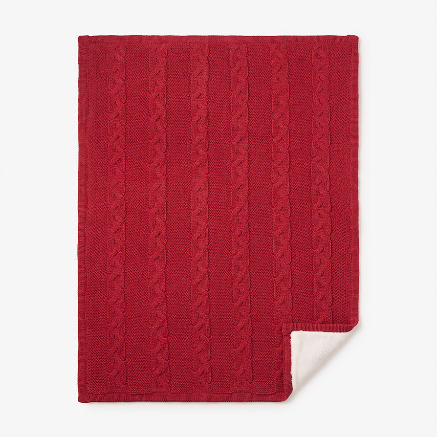 Red Cotton/Acrylic Cable Fur Back Blanket