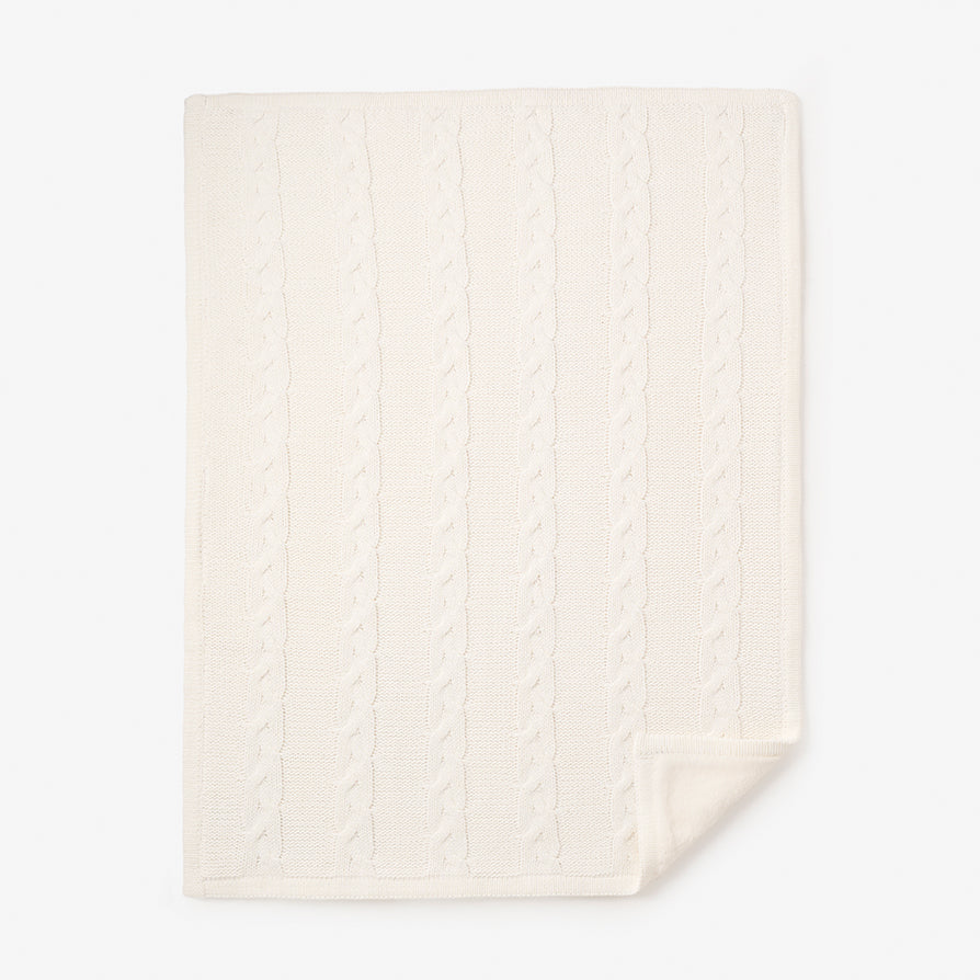 White Cotton/Acrylic Cable Fur Back Blanket