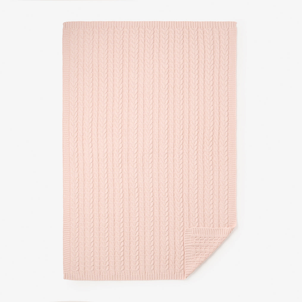Pale Pink Horseshoe Cable Knit Baby Blanket