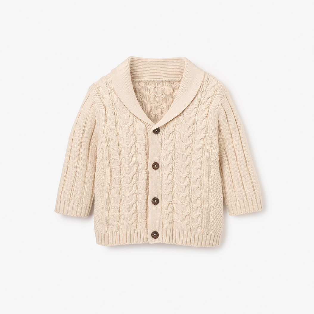 Wheat Horseshoe Cable Knit Baby Cardigan