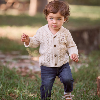 Rainy Day Horseshoe Cable Knit Baby Cardigan