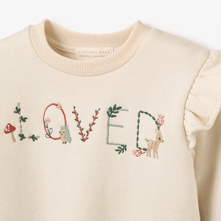 "Loved" Flutter Sleeve Pullover