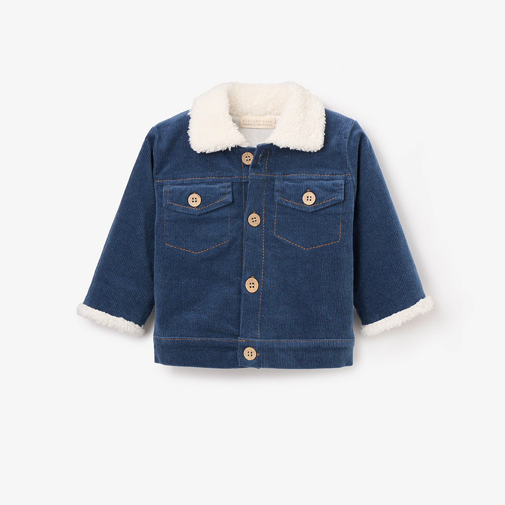 Elegant Baby Corduroy Jacket w Sherpa Collar Slate Blue 9 12M