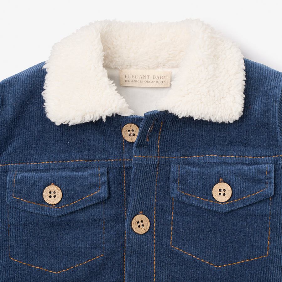 Slate Blue Corduroy Jacket with Sherpa Trim