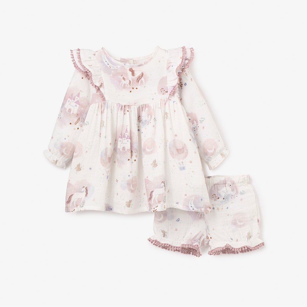 Fairytale Wonderland Organic Muslin Dress & Bloomer Set