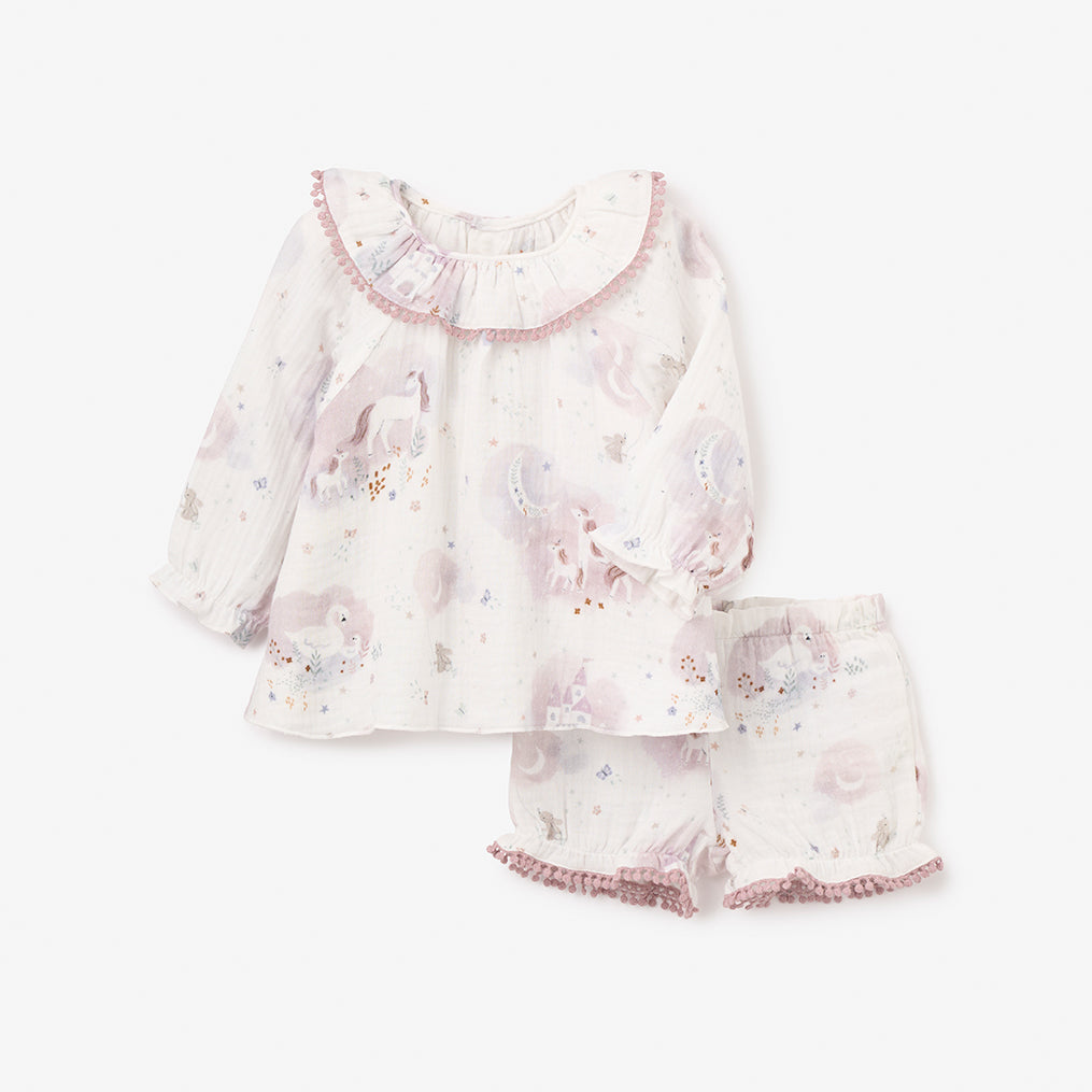 Fairytale Wonderland Organic Muslin Top & Bloomer Set