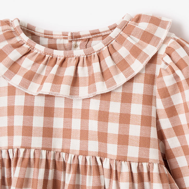 Rust Gingham Woven Ruffle Collar Dress & Bloomers