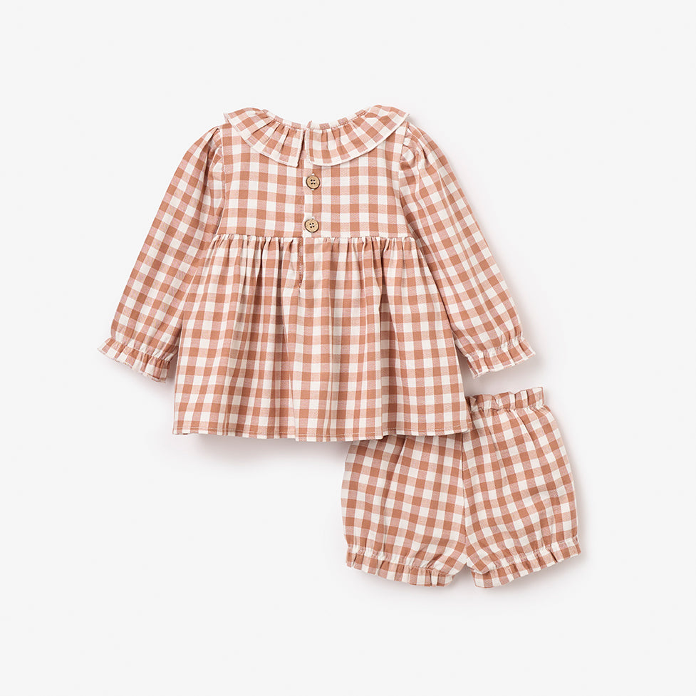 Rust Gingham Woven Ruffle Collar Dress & Bloomers