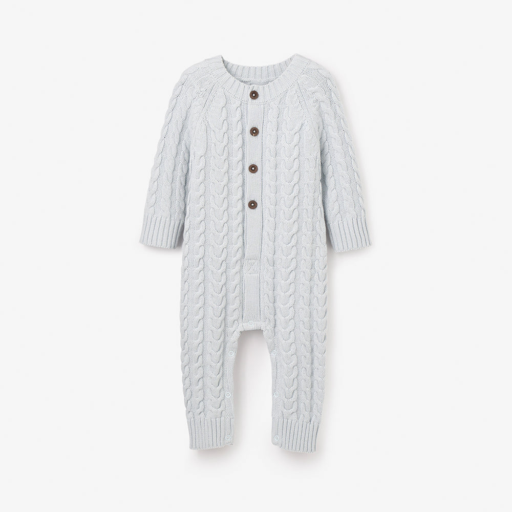 Pale Blue Horseshoe Cable Knit Baby Jumpsuit