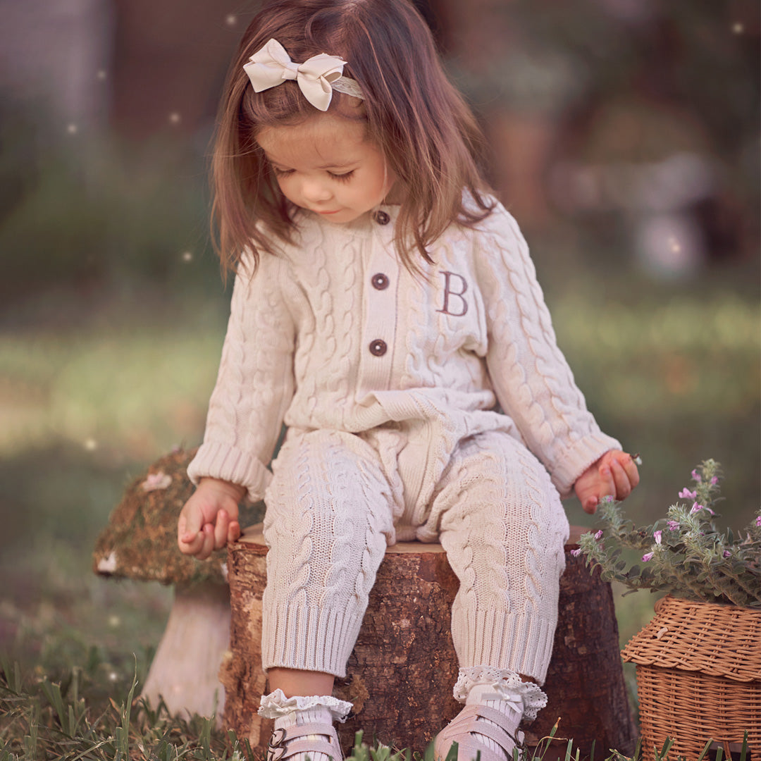 Pale Pink Horseshoe Cable Knit Baby Jumpsuit