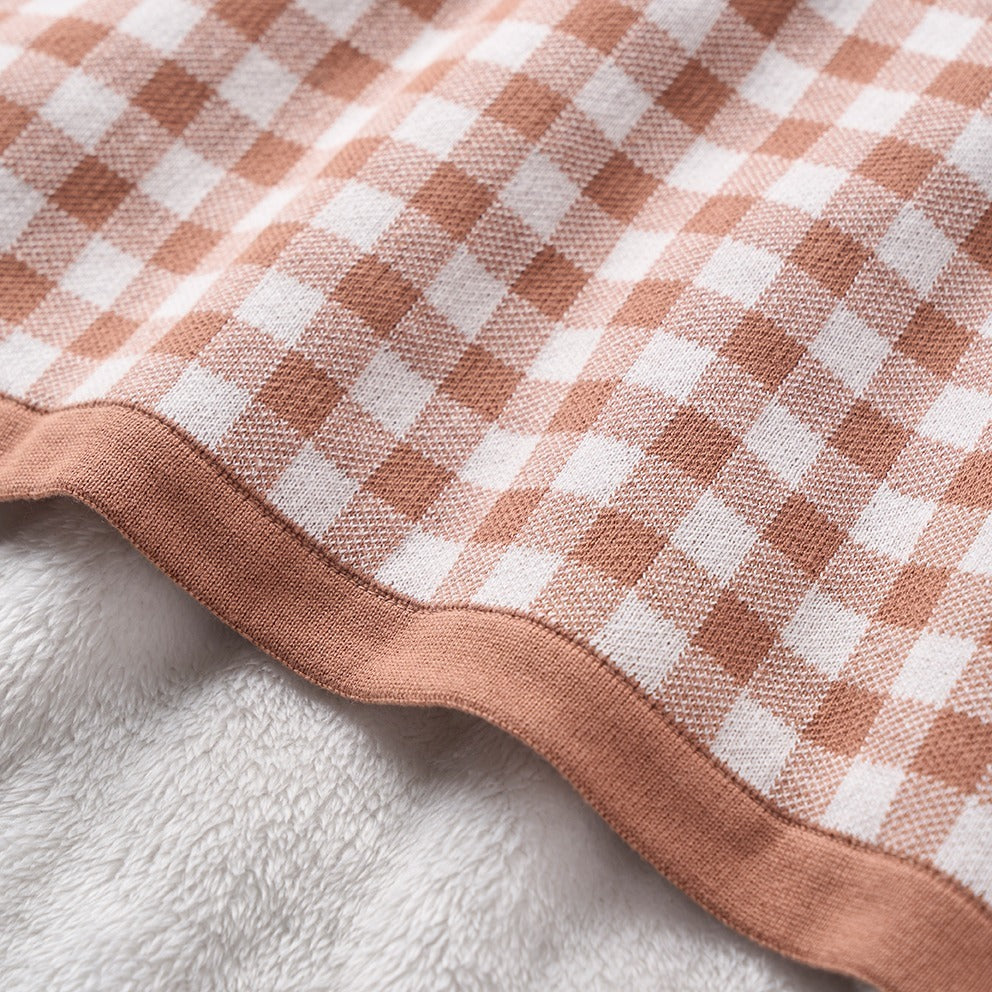 Rust Gingham Fur Back Blanket