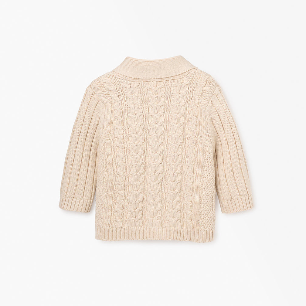 Wheat Horseshoe Cable Knit Baby Cardigan