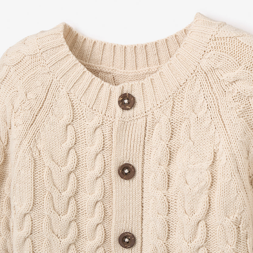 Wheat Horseshoe Cable Knit Baby Jumpsuit