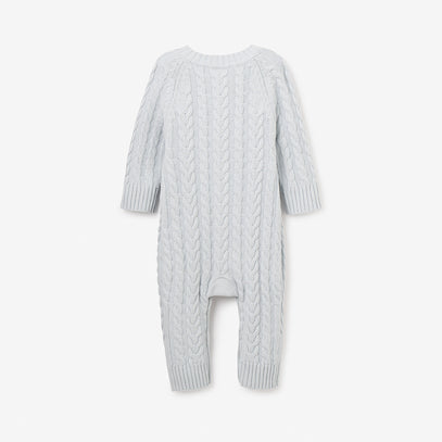 Pale Blue Horseshoe Cable Knit Baby Jumpsuit