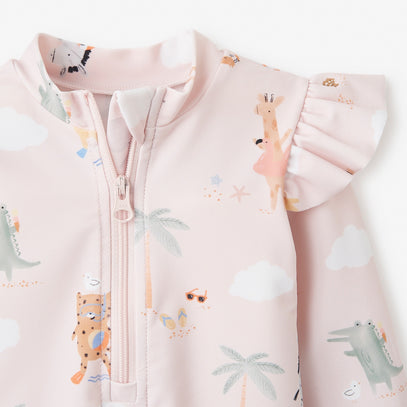 Pale Pink Flutter Sleeve Seaside Safari Baby Rash Guard