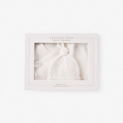Organic Cotton Pointelle 3 Pc Preemie Layette Set w. Gift Box