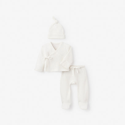 Organic Cotton Pointelle 3 Pc Preemie Layette Set w. Gift Box