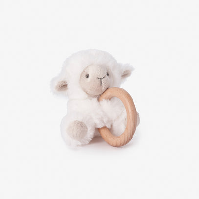 Plush Lamb Wooden Ring Rattle