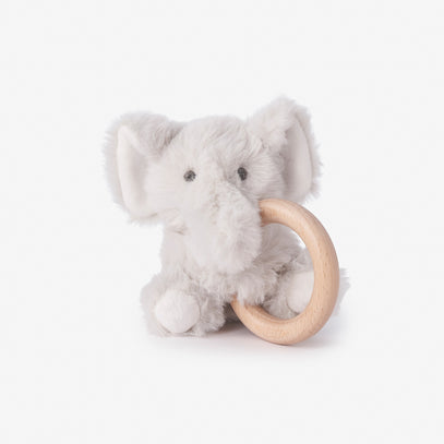 Elephant Plush Wooden Ring Rattle