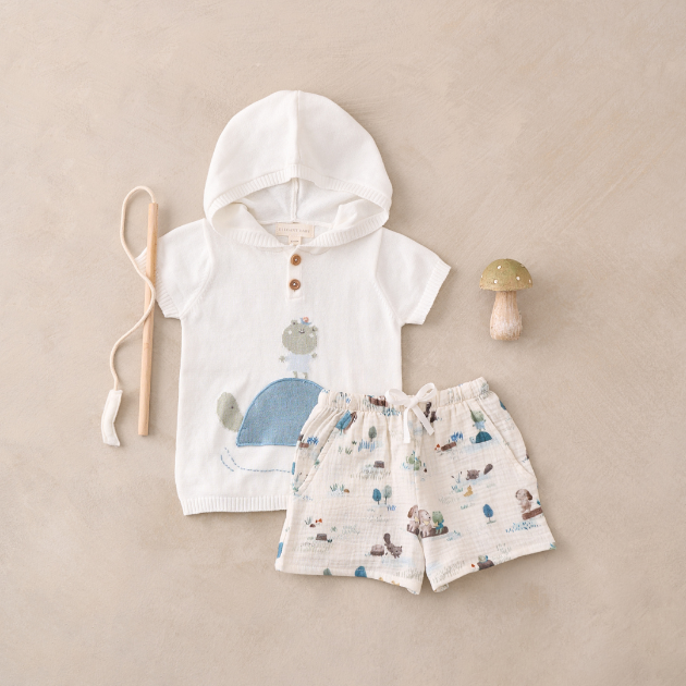 Pond Friends Hooded Pullover + Organic Muslin Short Set