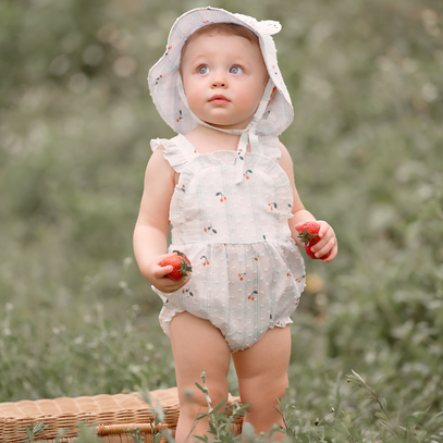 Strawberry Picnic Swiss Dot Sunsuit