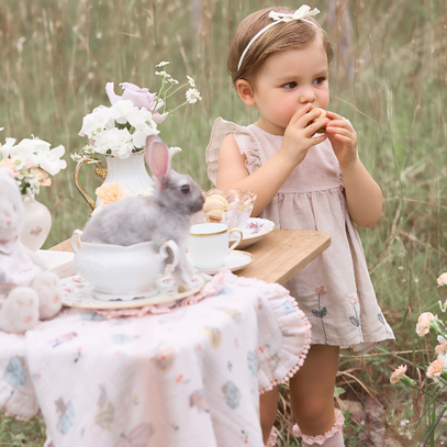 Natural Linen Floral Embroidered Dress w/ Bloomer