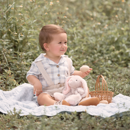 Plaid Organic Muslin Top & Linen Suspender Shorts