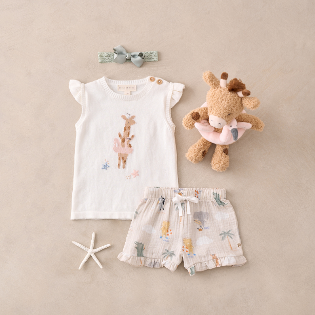 Giraffe Knit Pullover + Seaside Safari Organic Muslin Short Set