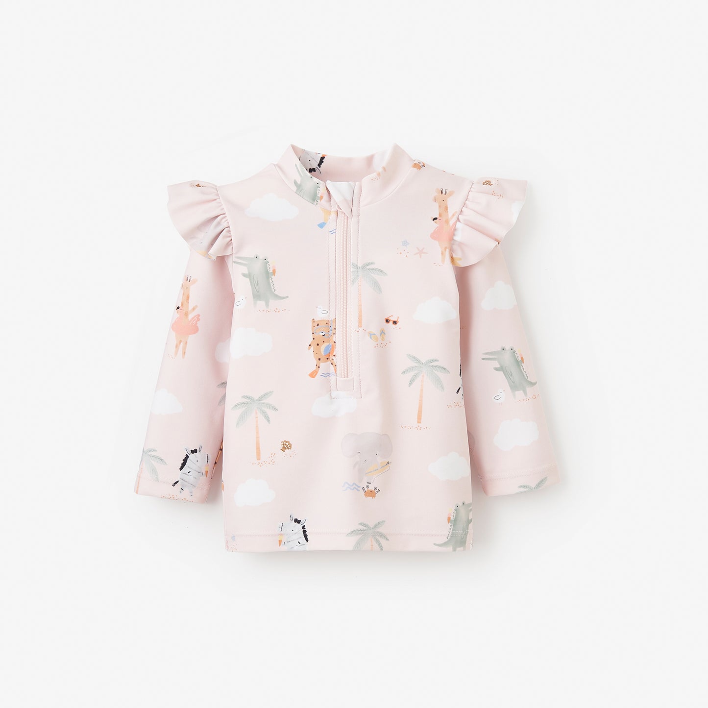Pale Pink Flutter Sleeve Seaside Safari Baby Rash Guard