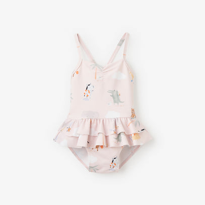 Pale Pink Seaside Safari Baby Ruffle Swimsuit