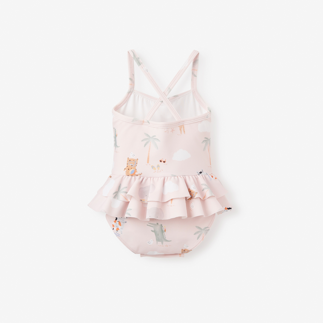 Pale Pink Seaside Safari Baby Ruffle Swimsuit