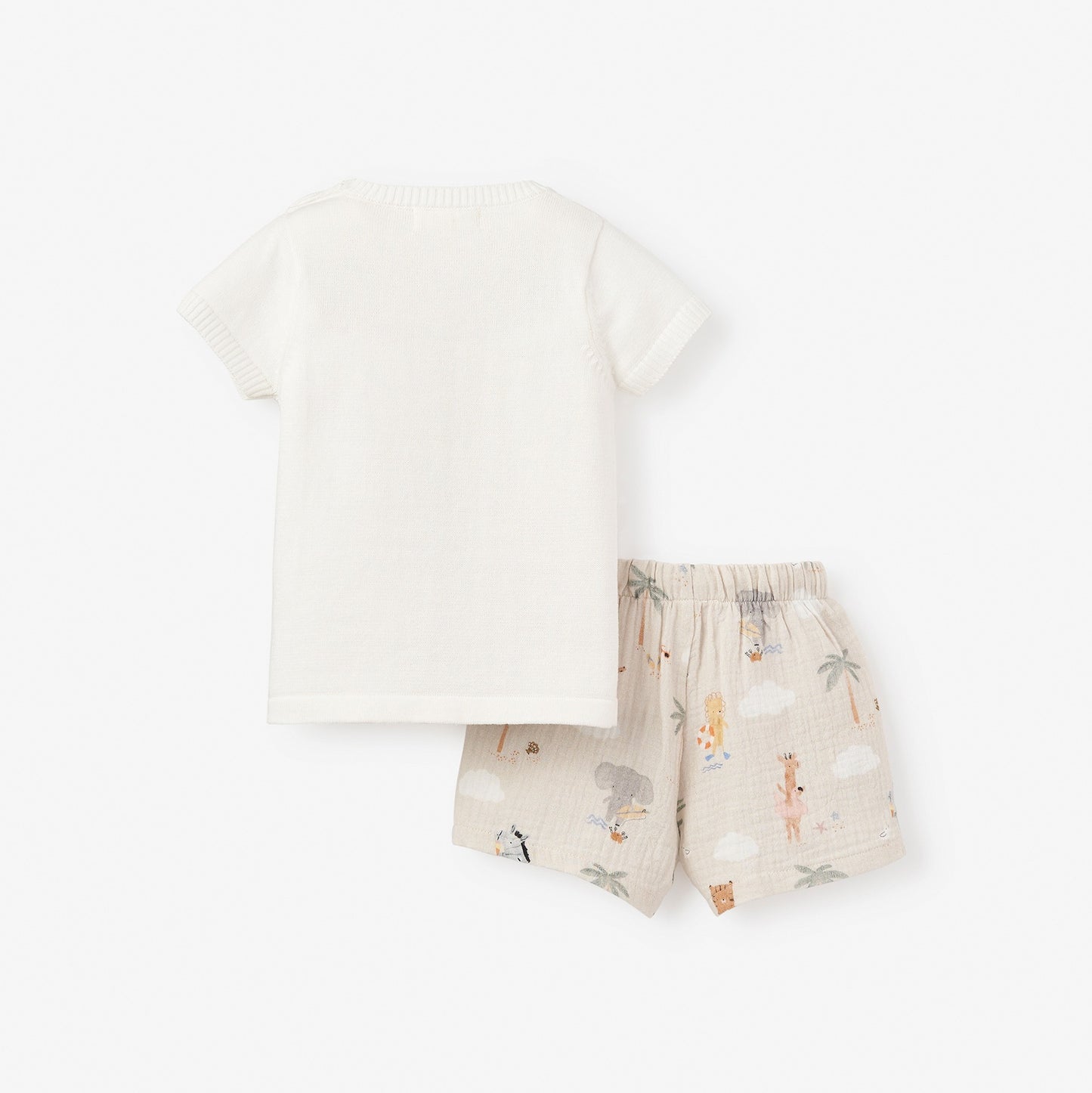 Giraffe Knit Pullover + Seaside Safari Organic Muslin Short Set