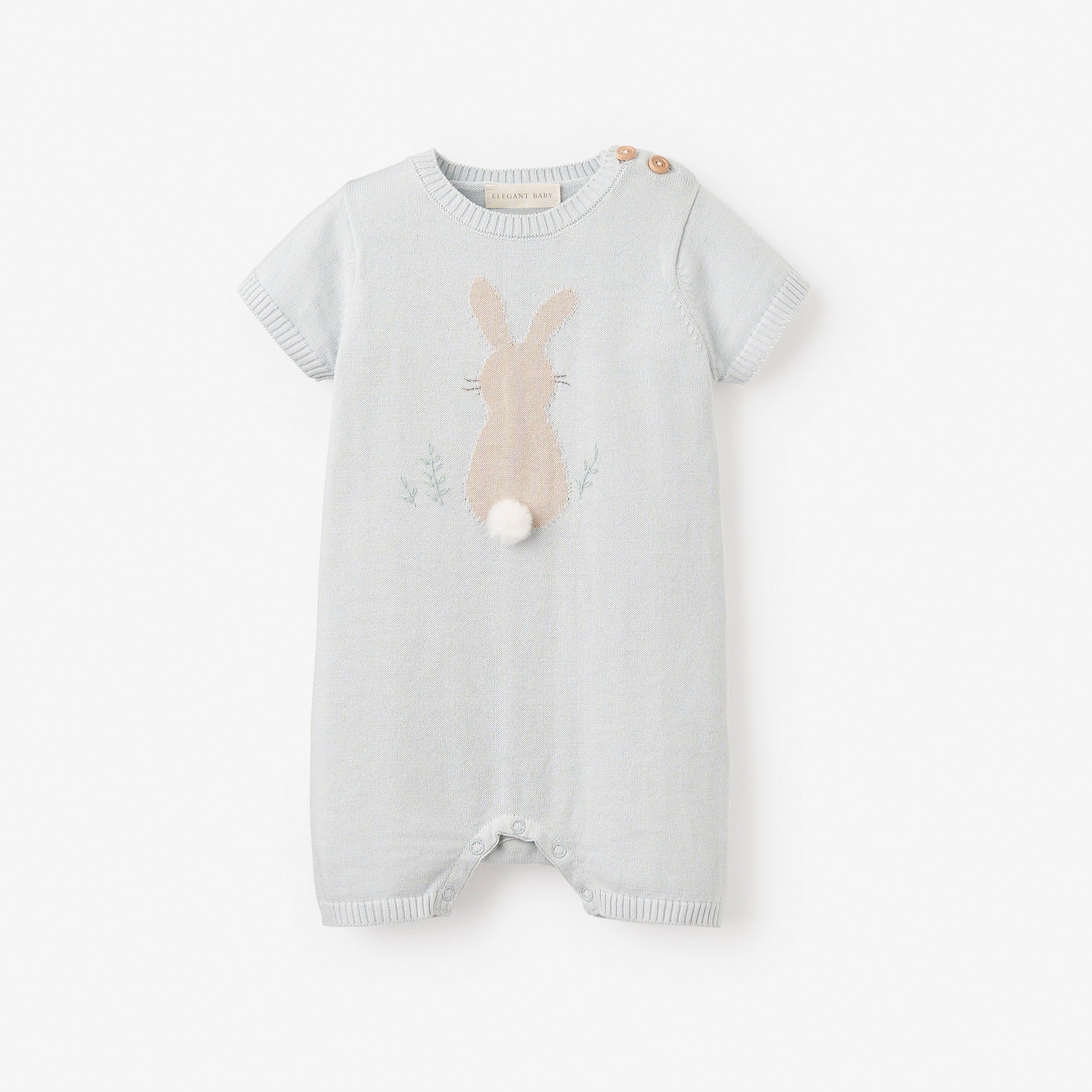 Pale Blue Bunny Knit Shortall Romper – Elegant Baby
