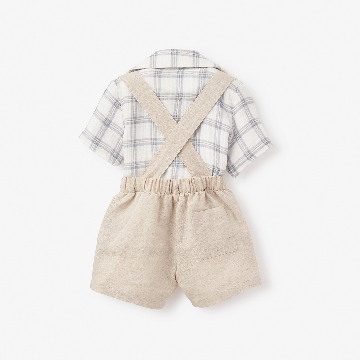 Plaid Organic Muslin Top & Linen Suspender Shorts