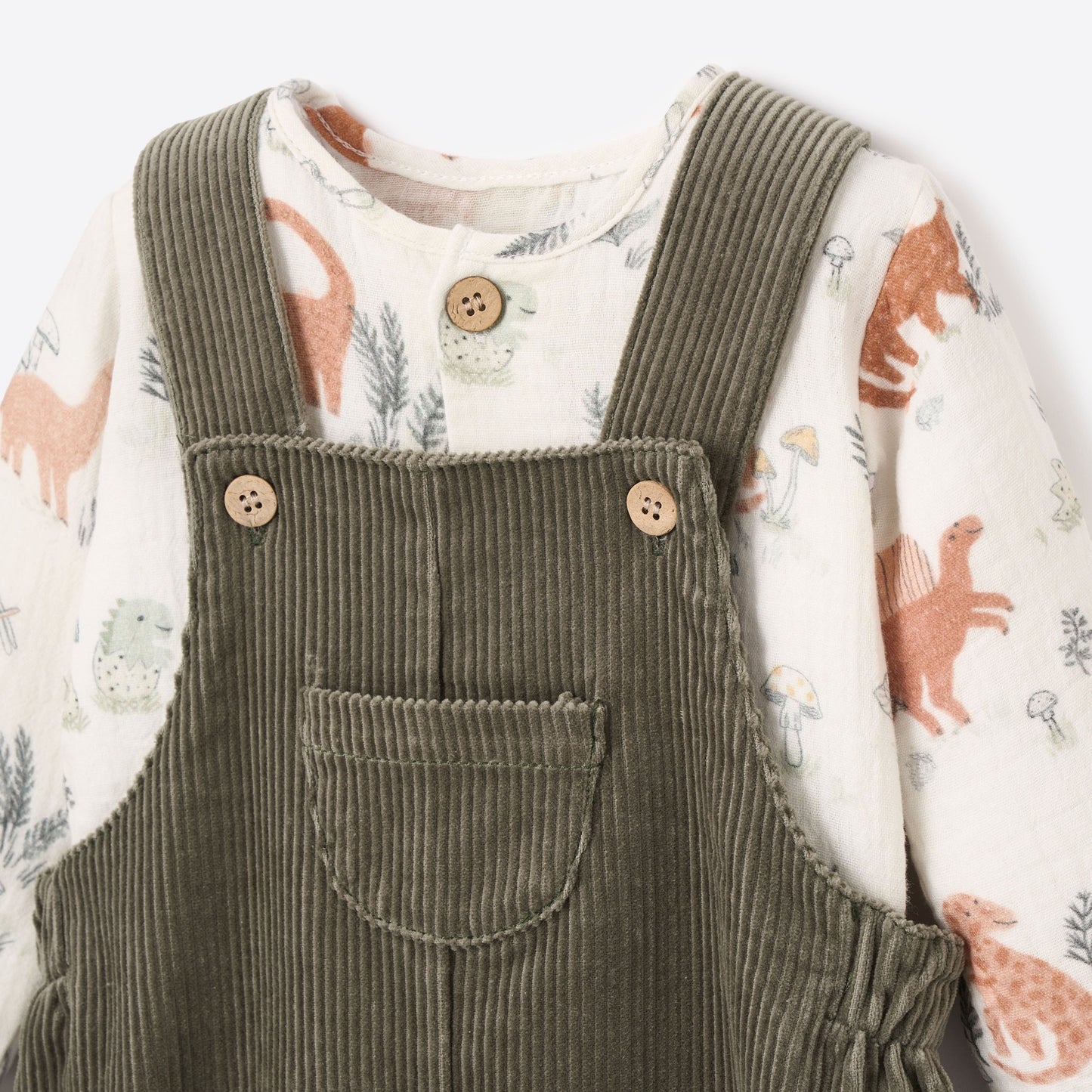 Dinosaur Organic Muslin Top + Corduroy Overall Set