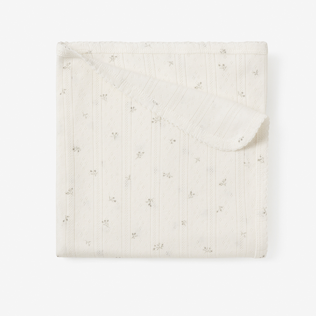 White Floral Organic Cotton Pointelle Baby Blanket