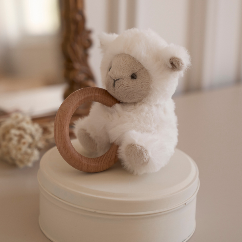 Plush Lamb Wooden Ring Rattle