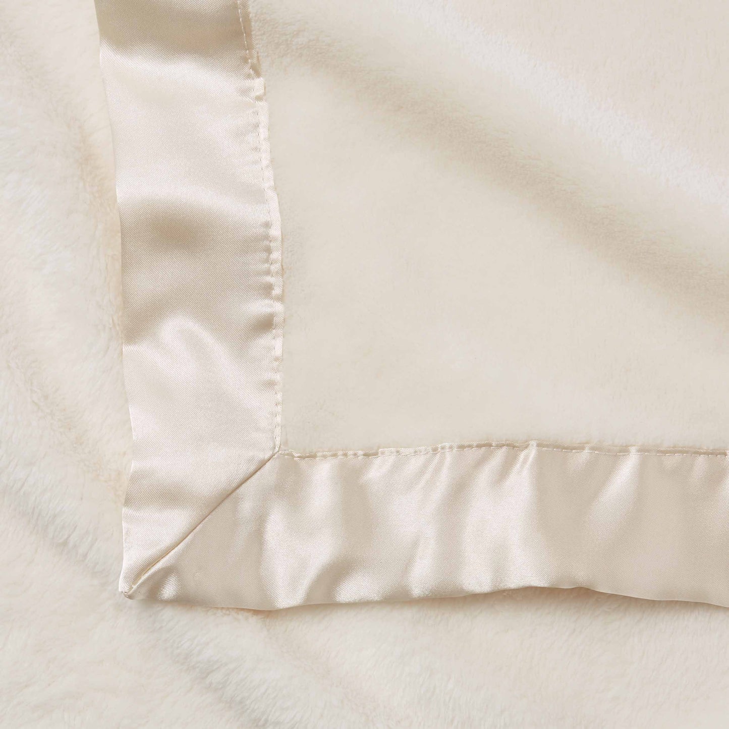 Cream Satin Trim Flannel Fleece Baby Stroller Blanket